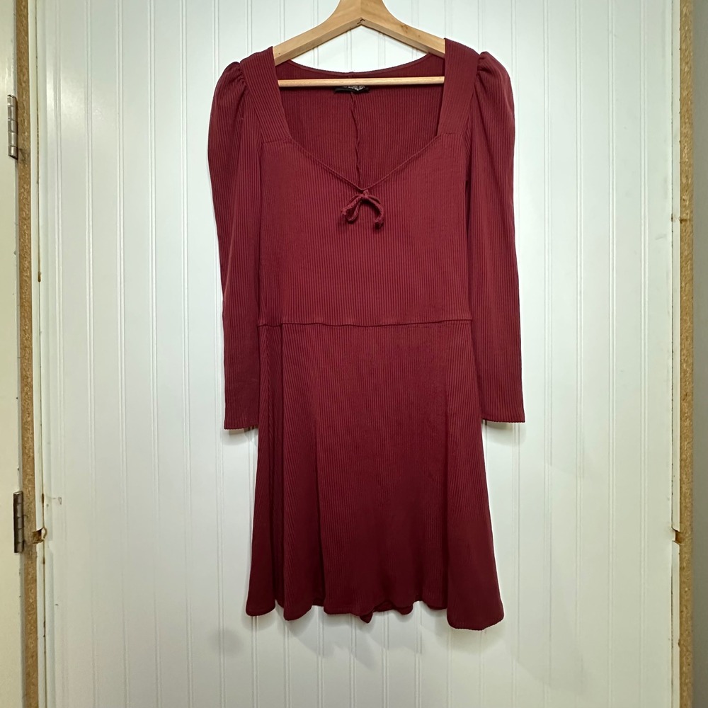 Reformation Annabella Ribbed Knit Long Sleeve Mini‎ Dress Tie Front Size  Large - Picture 3 of 12